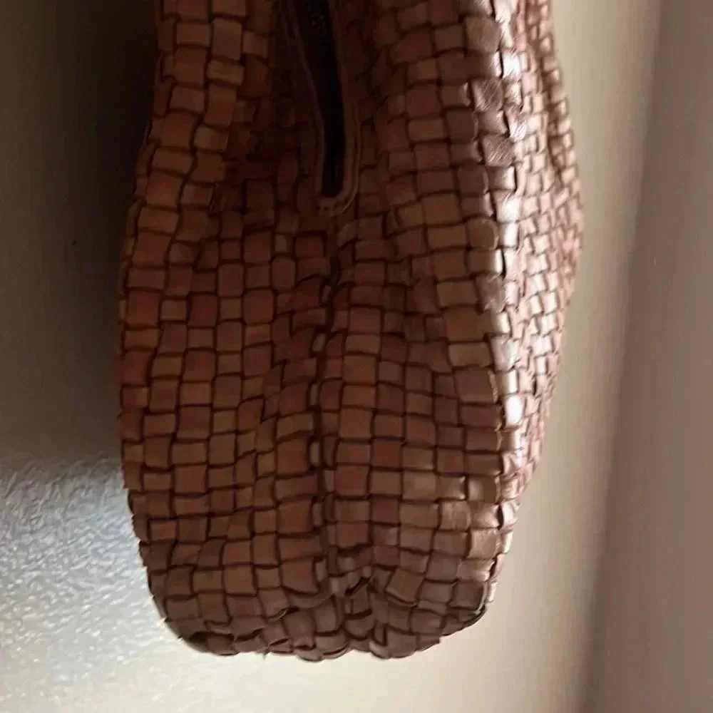 Distressed basket weave woven leather Hobo, Travel carryall bag